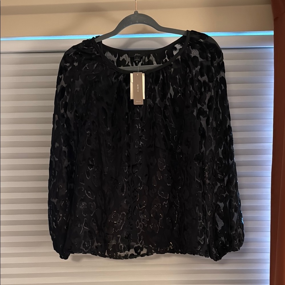 J. Crew Black Puff Sleeve Blouse